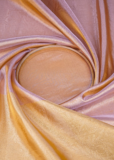Light Pink & Golden Organza Fabric With All Over Self Work With One Side Border 21348
