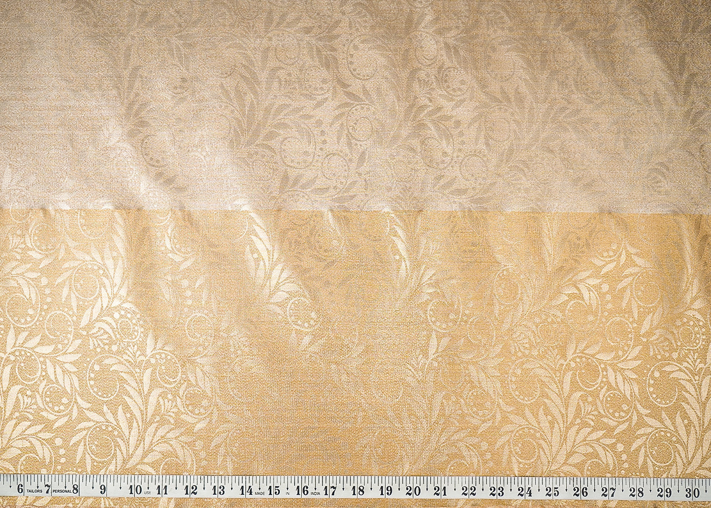 Light-Gold-&-Golden-Organza-Fabric-With-All-Over-Self-Work-With-One-Side-Border-21350-measurement-view