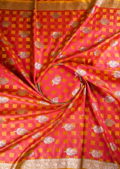 Blush Pink Banarasi Brocade Fabric With All Over Thread And Zari Handloom 21352