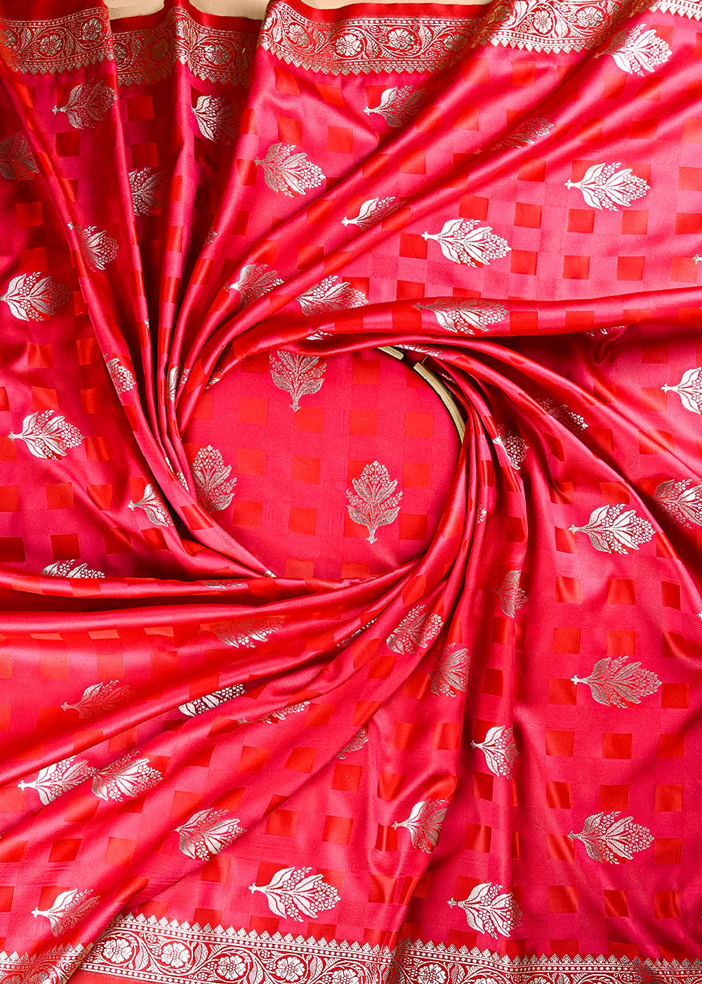 Rani Pink Banarasi Brocade Fabric With All Over Thread And Zari Handloom 21353