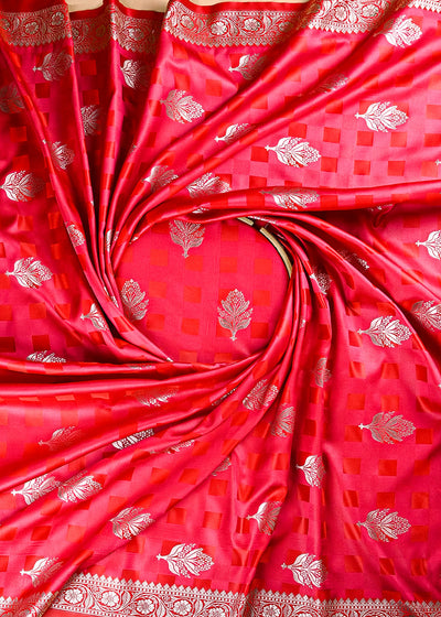 Rani Pink Banarasi Brocade Fabric With All Over Thread And Zari Handloom 21353
