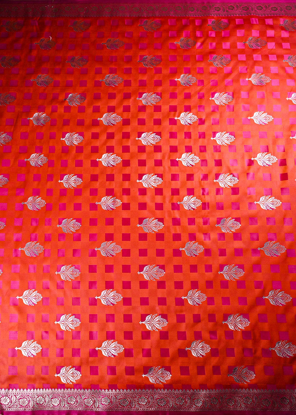 Red Banarasi Brocade Fabric With All Over Thread And Zari Handloom 21357