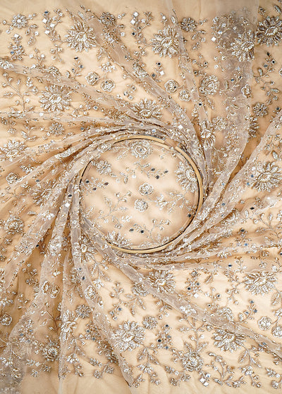 Golden Imported Net Fabric With All Over Zari, Katdana, Bead And Sequins Work 21370