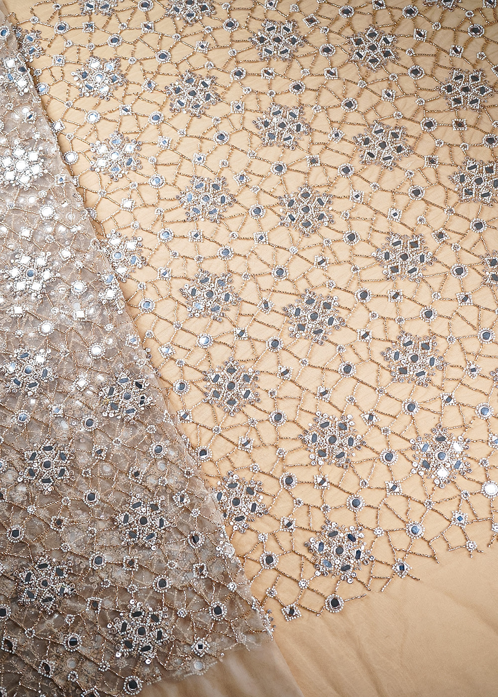 Golden-Imported-Net-Fabric-With-All-Over-Faux-Mirror,-Bead,-Sequins-And-Zari-Work-21371-fabric-view