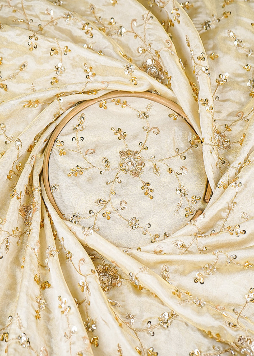 Golden-Dyeable-Tissue-Fabric-With-All-Over-Sequins,-Bead,-Katdana-And-Zari-Work-21388-close-view