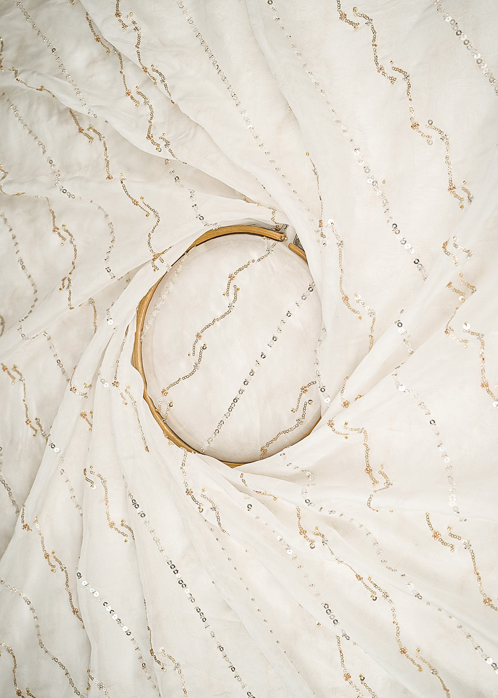 The Noor - White Dyeable Organza Fabric With All Over Sequins And Bead Work | 21393