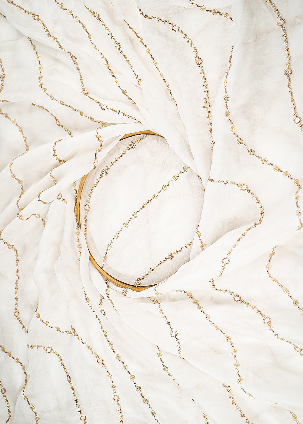 The Noor - White Dyeable Organza Fabric With All Over Sequins And Bead Work | 21394