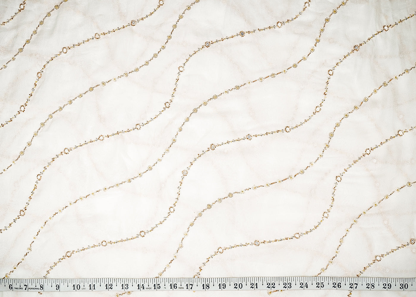 The Noor - White Dyeable Organza Fabric With All Over Sequins And Bead Work | 21394
