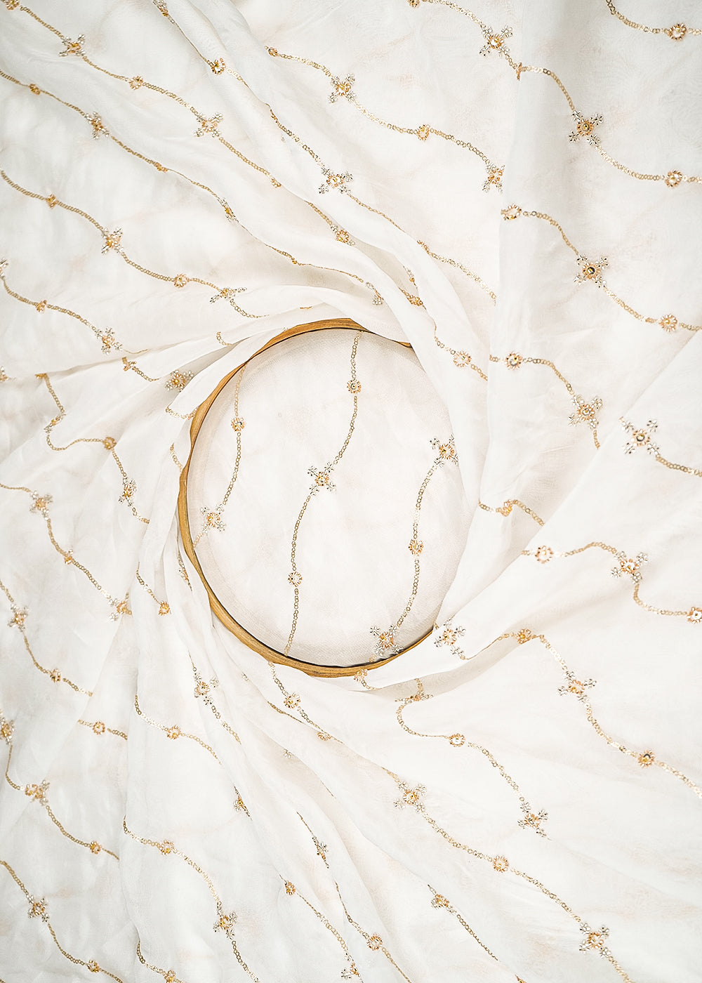 The Noor - White Dyeable Organza Fabric With All Over Sequins And Bead Work | 21395