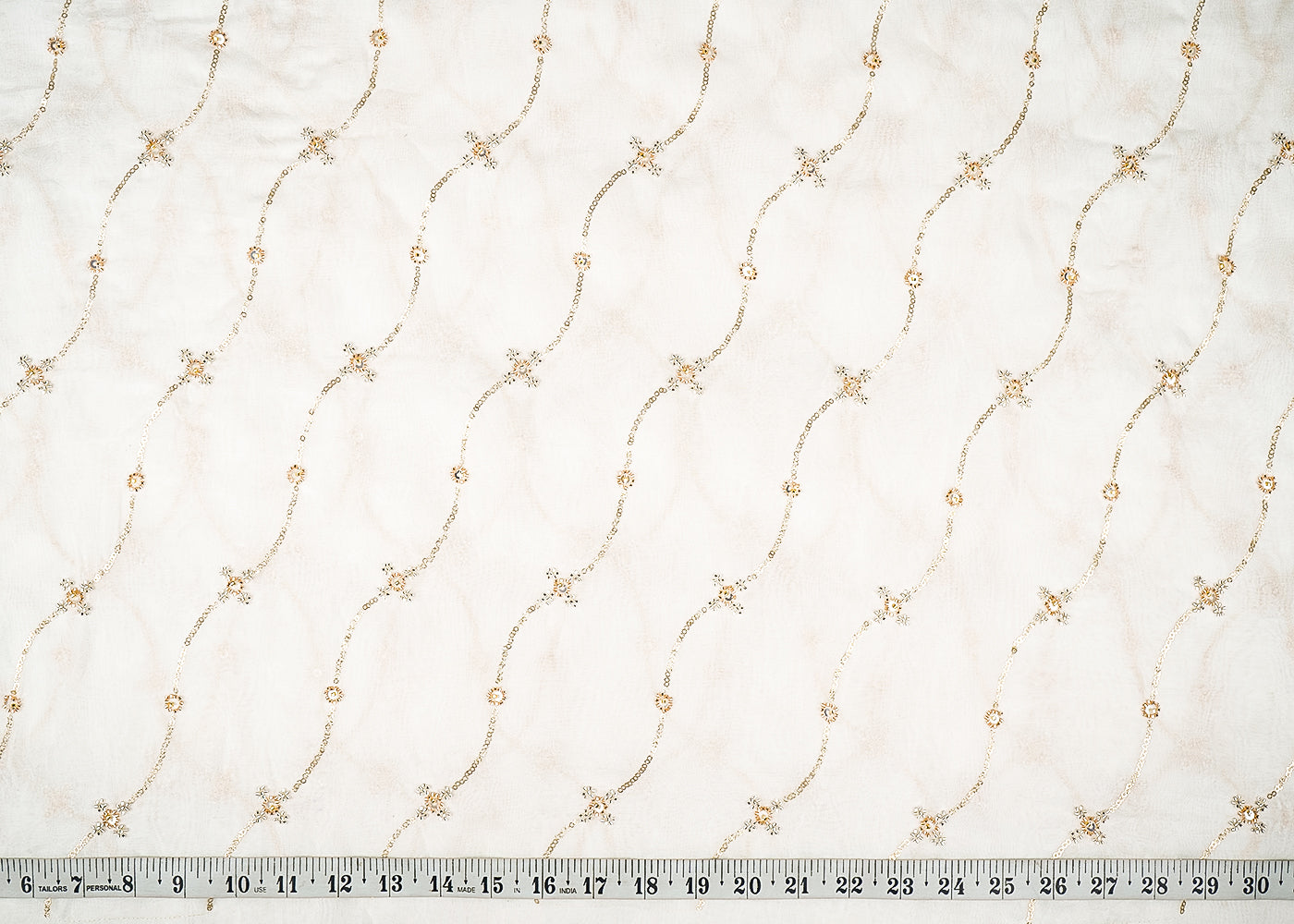 The Noor - White Dyeable Organza Fabric With All Over Sequins And Bead Work | 21395