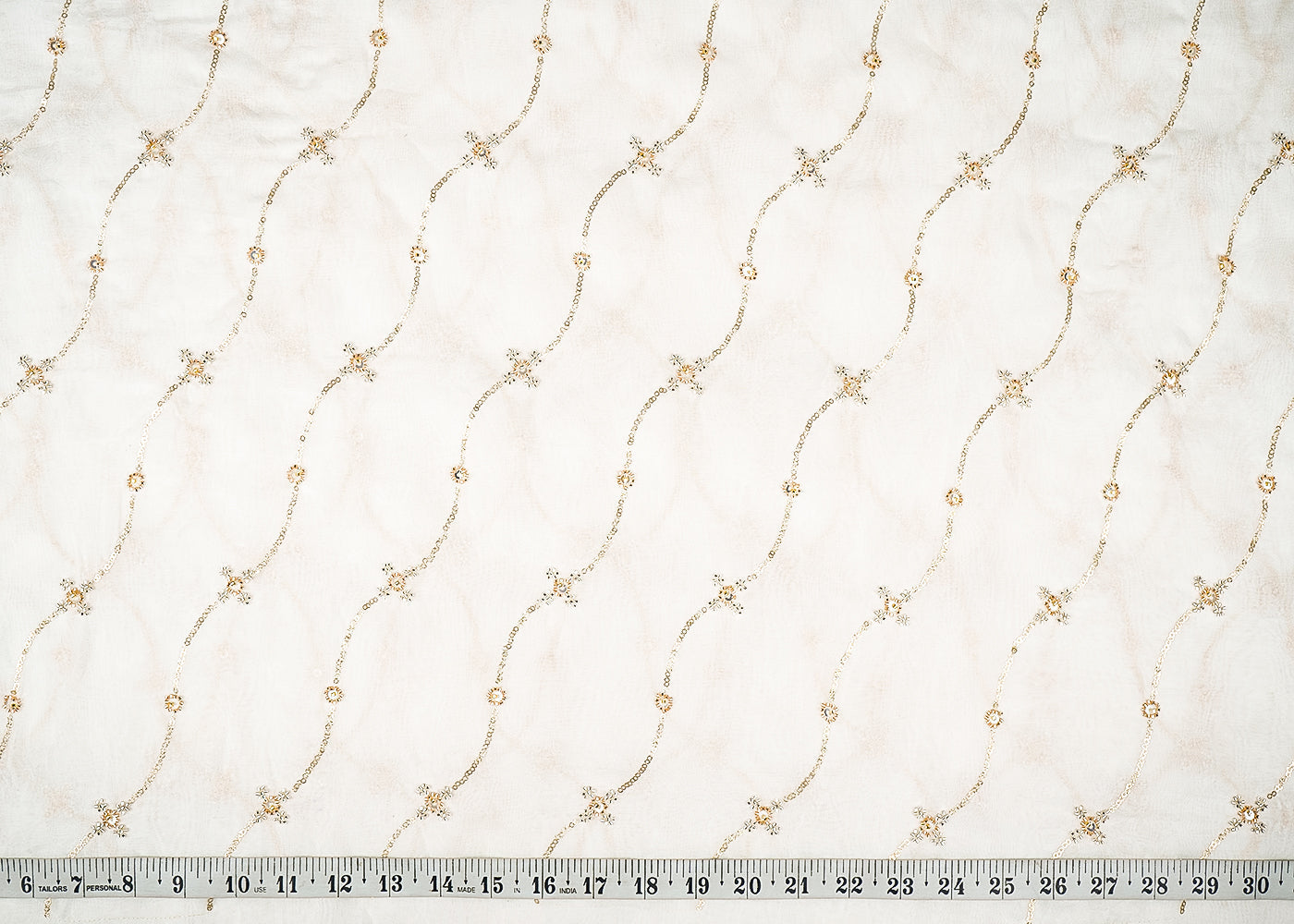 The Noor - White Dyeable Organza Fabric With All Over Sequins And Bead Work | 21395
