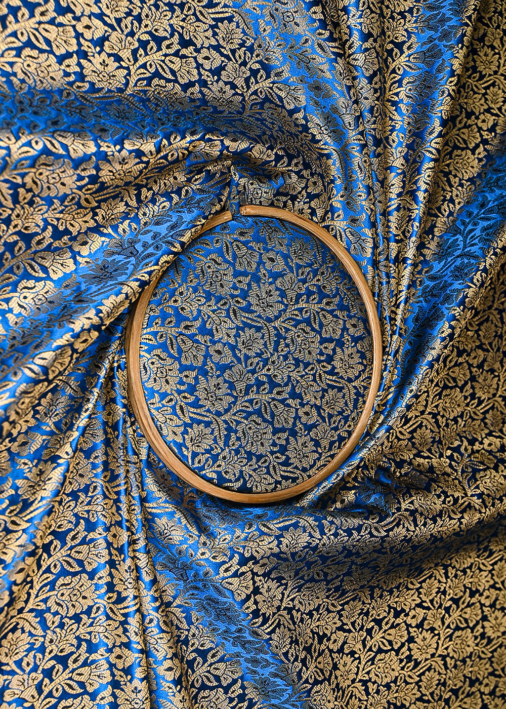 Blue-Banarasi-Brocade-Fabric-With-All-Over-Golden-Zari-Handloom-21403-close-view