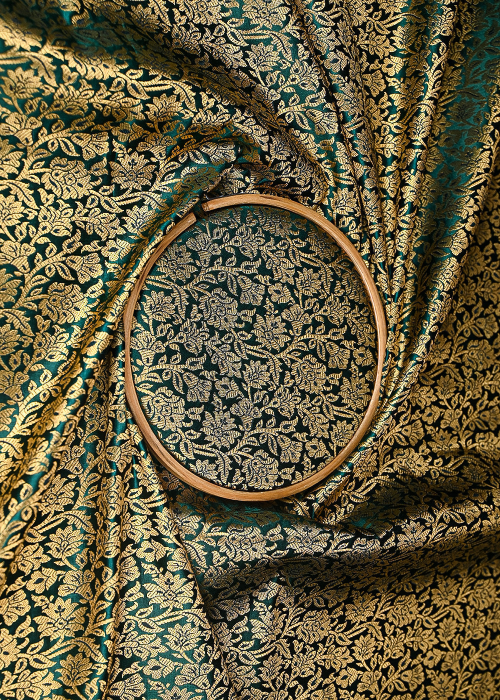 Bottle-Green-Banarasi-Brocade-Fabric-With-All-Over-Golden-Zari-Handloom-21406-close-view