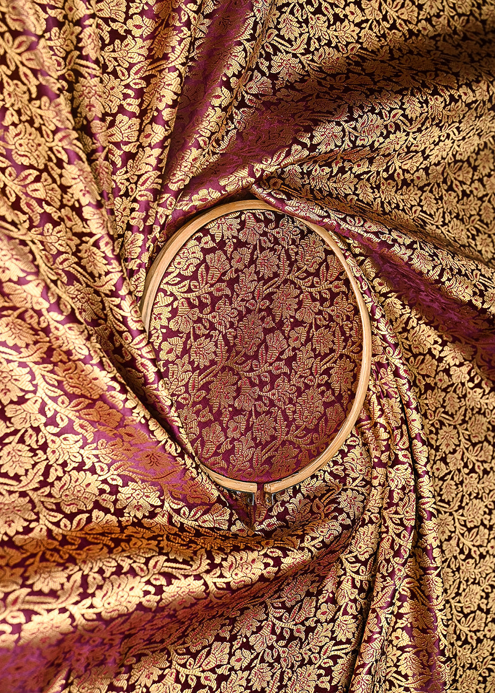 Wine-Banarasi-Brocade-Fabric-With-All-Over-Golden-Zari-Handloom-21407-close-view