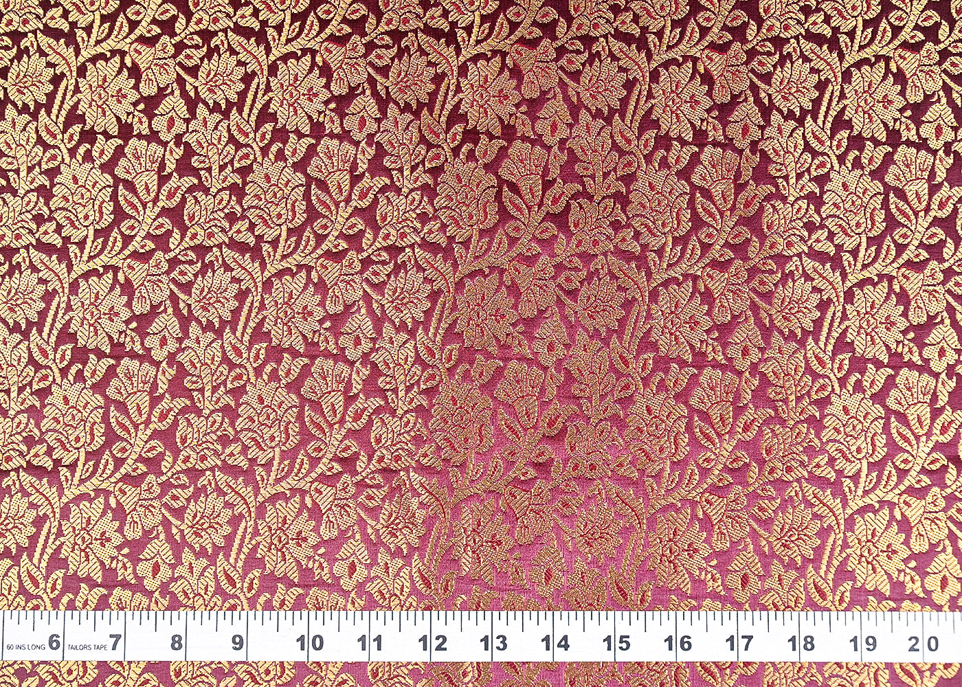 Wine Banarasi Brocade Fabric With All Over Golden Zari Handloom 21407