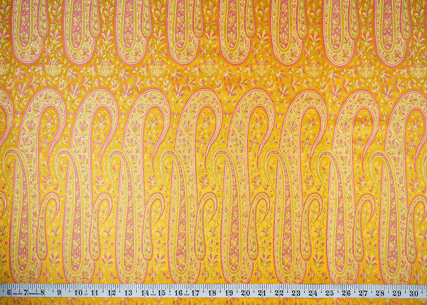 Mustard Banarasi Brocade Fabric With All Over Thread And Golden Zari Handloom 21416