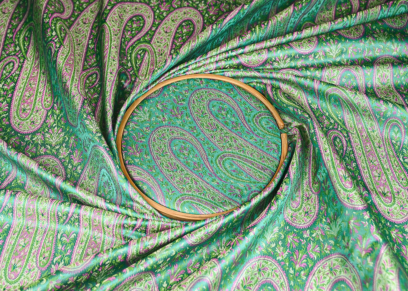 Rama Green Banarasi Brocade Fabric With All Over Thread And Golden Zari Handloom 21417