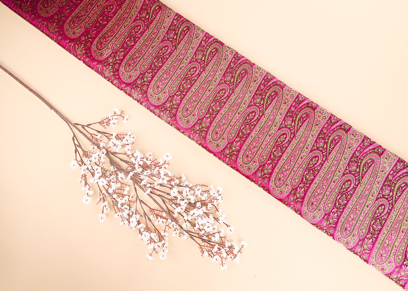 Rani Pink Banarasi Brocade Fabric With All Over Thread And Zari Handloom 21418