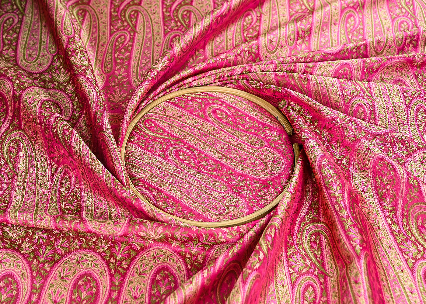 Rani Pink Banarasi Brocade Fabric With All Over Thread And Zari Handloom 21418