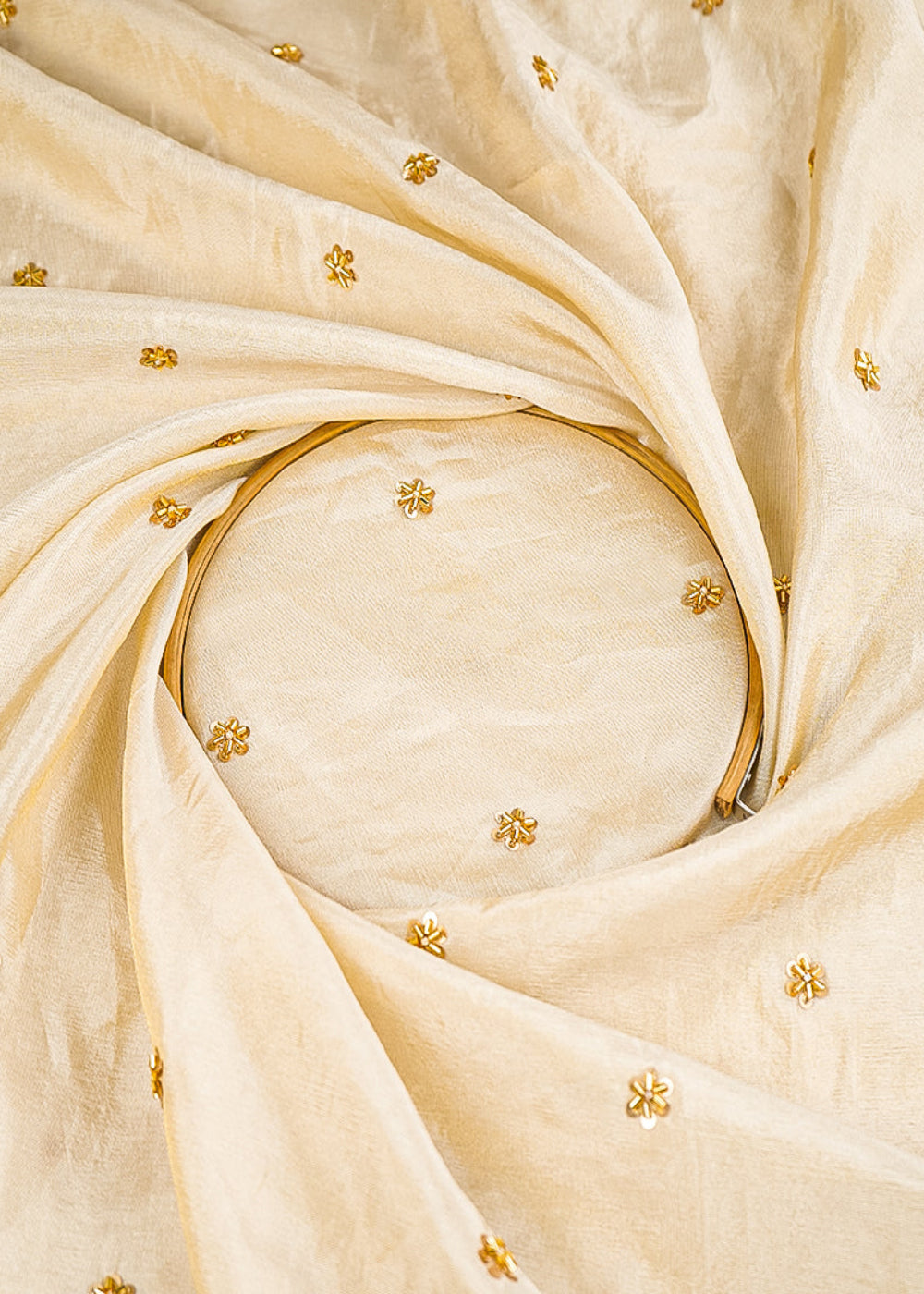 Golden Dyeable Tissue Fabric With All Over Buti Of Sequins, Katdana And Bead Work 21440-close-view