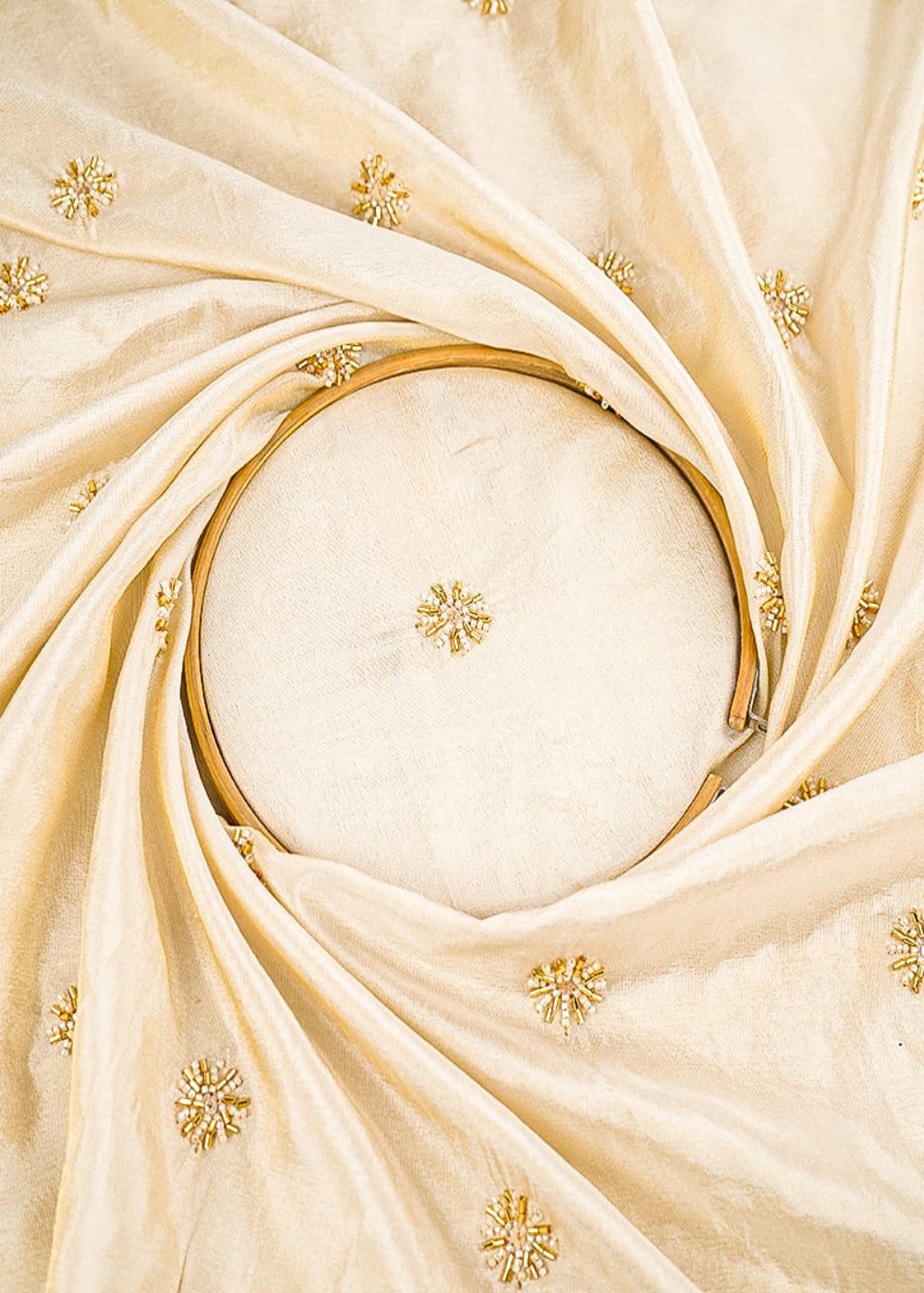 Golden Dyeable Tissue Fabric With All Over Buti Of Sequins, Katdana And Bead Work 21441-close-view