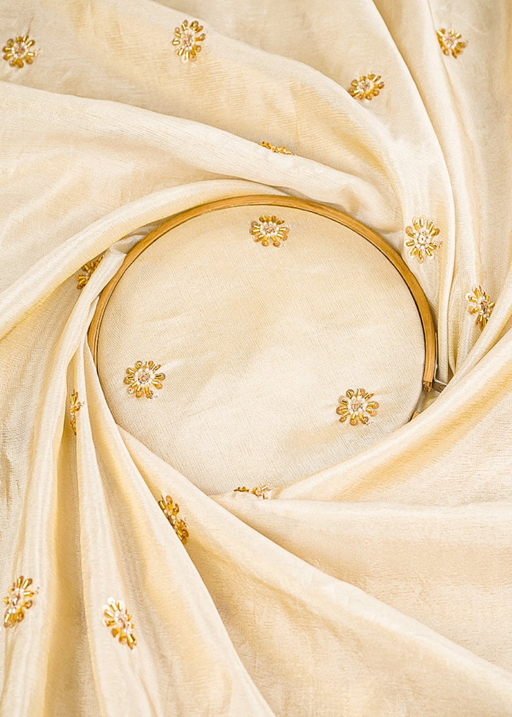 Golden Dyeable Tissue Fabric With All Over Buti Of Sequins, Katdana And Bead Work 21443-close-view