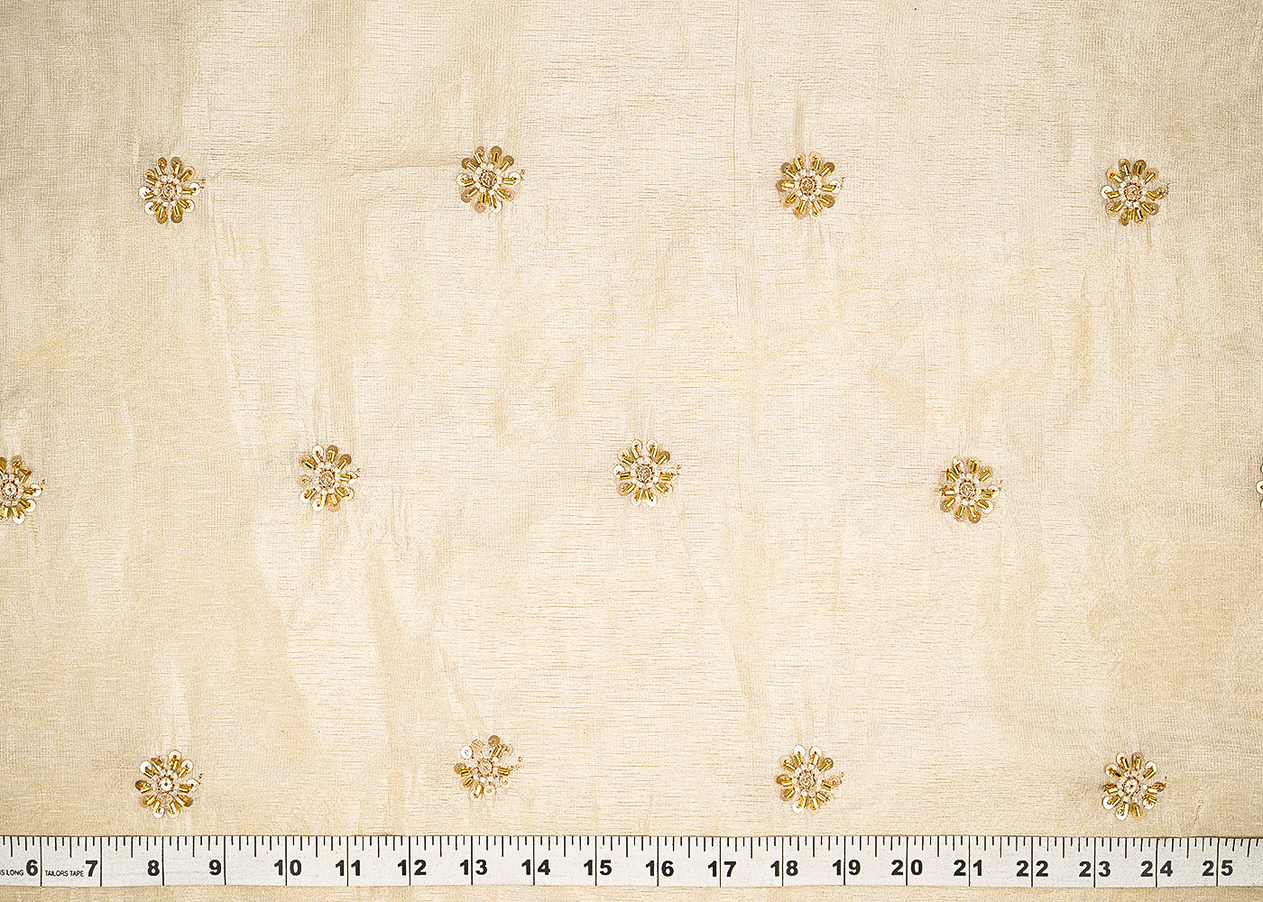 Golden Dyeable Tissue Fabric With All Over Buti Of Sequins, Katdana And Bead Work 21443-measurement-view