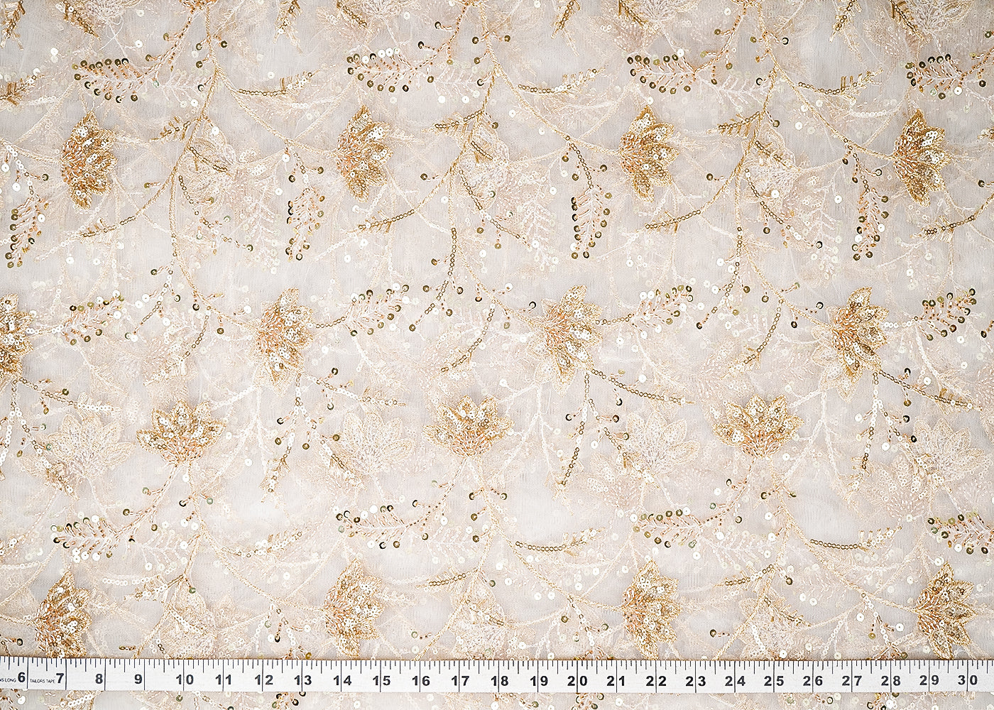 White Dyeable Net Fabric With All Over Sequins, Thread And Katdana Work 21447