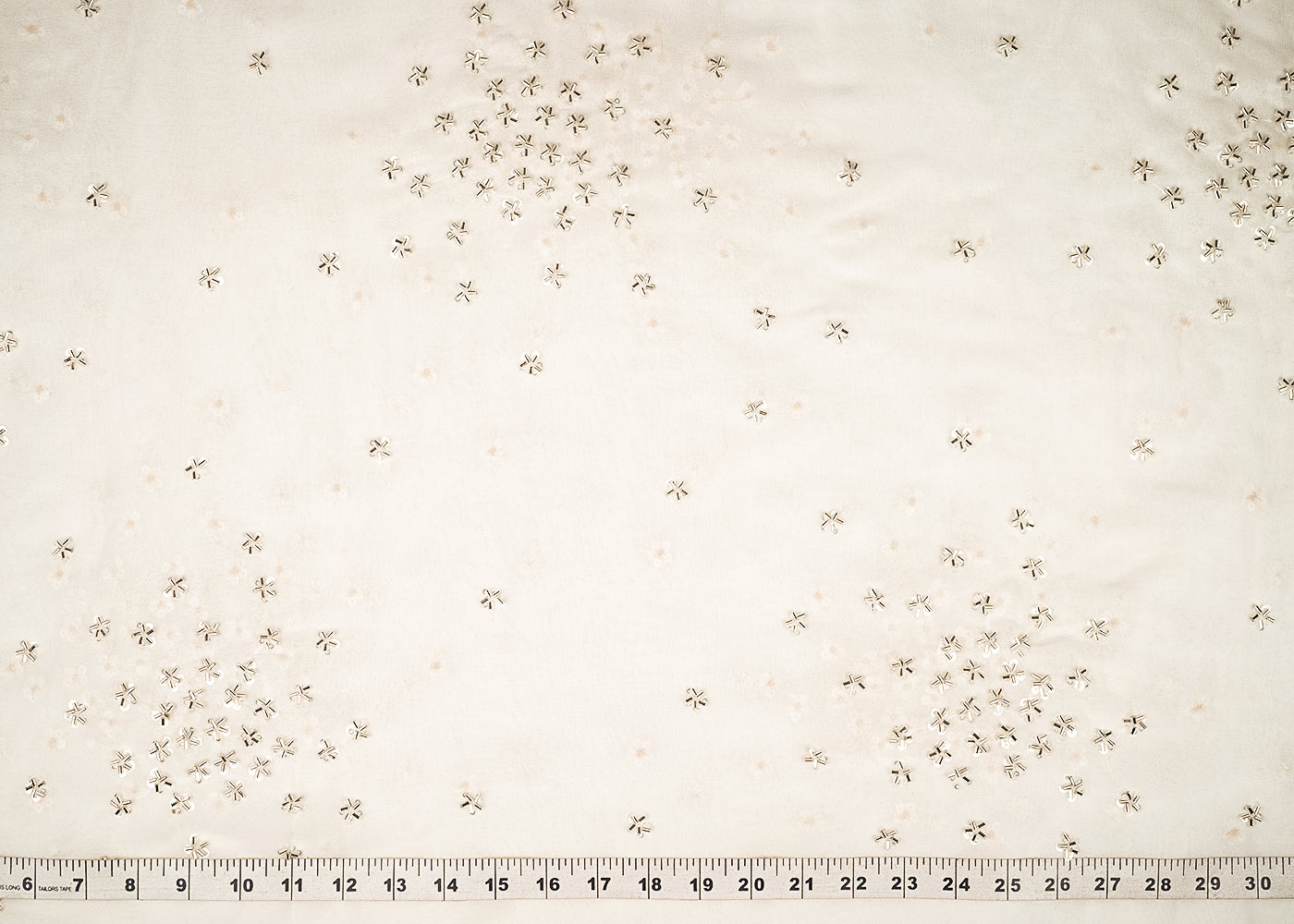 White Dyeable Georgette Fabric With All Over Sequins And Katdana Work 21449