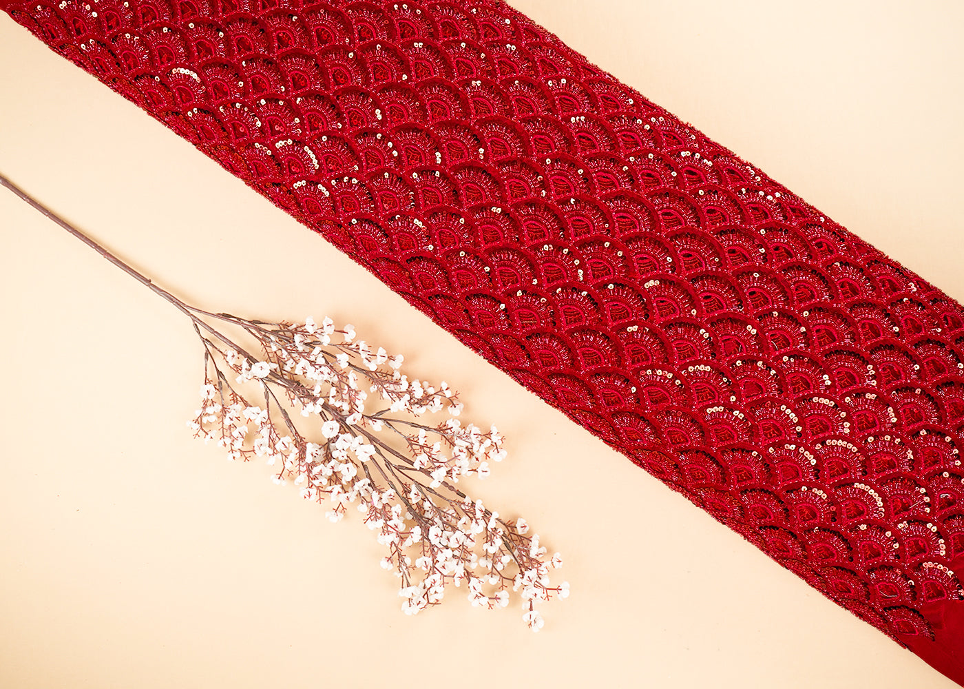 Kanika Mann Inspired Edition | Red Embroidered Net Unstitched Fabric 21456