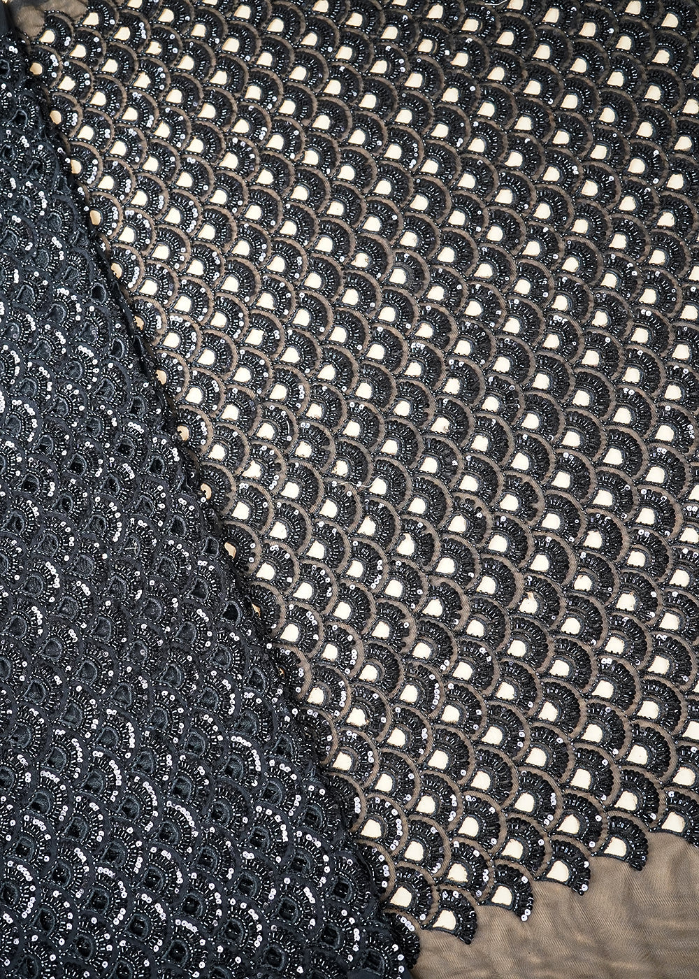 Black Imported Net Fabric With All Over Sequins, Katdana, Beads And CutWork 21457