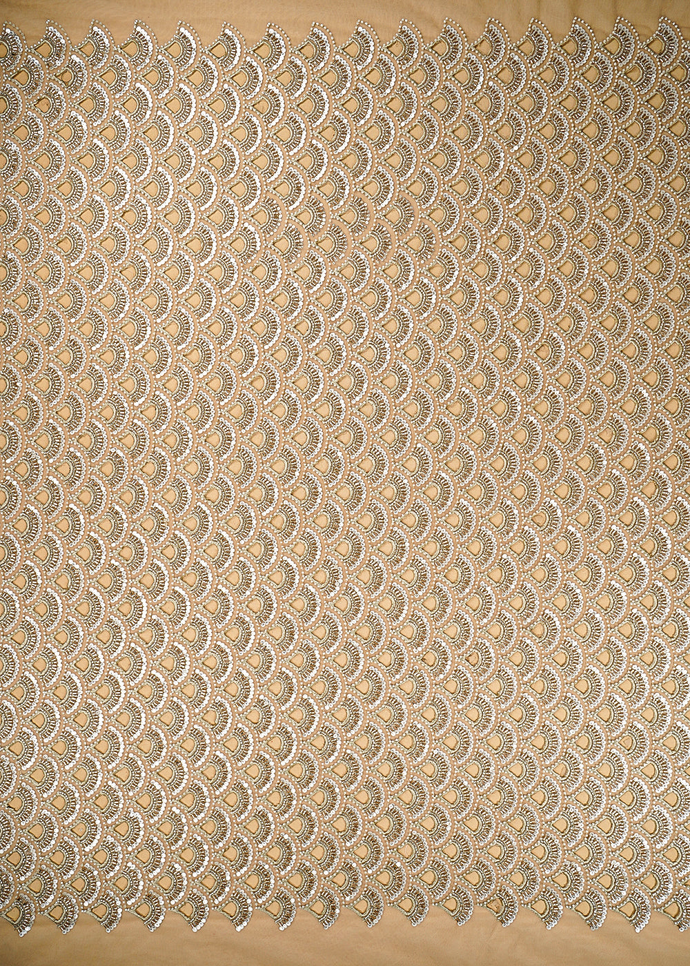 Golden Imported Net Fabric With All Over Sequins, Katdana, Bead And CutWork 21458
