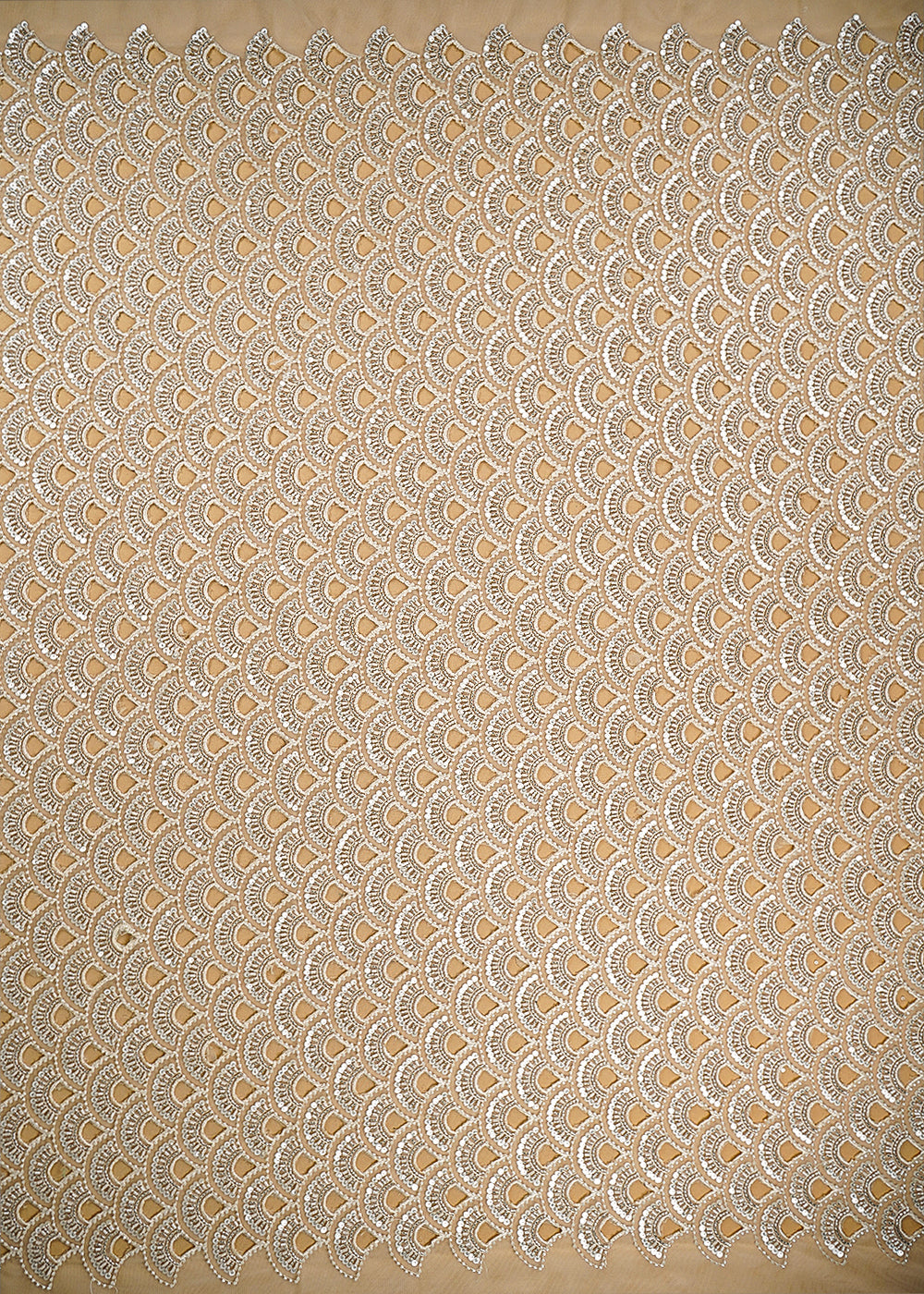 Cream Imported Net Fabric With All Over Sequins, Katdana, Beads And CutWork 21459