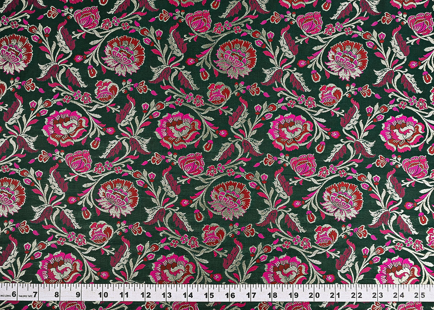 Dark-Green-Banarasi-Brocade-Fabric-With-All-Over-Thread-And-Zari-Handloom-21466-measurement-view