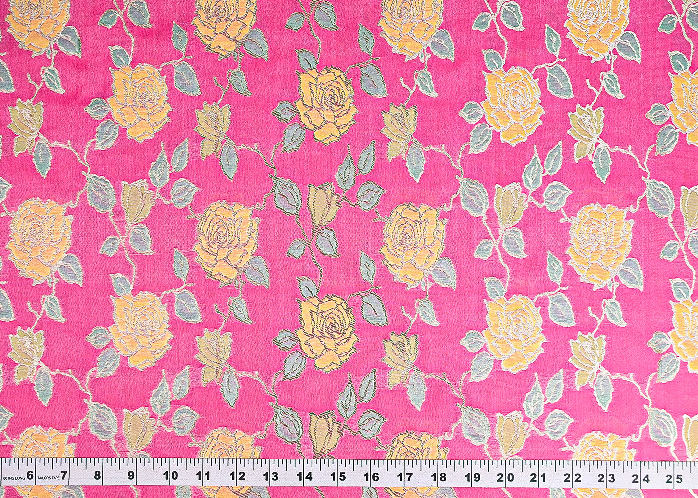 Barbie Pink Banarasi Brocade Fabric With All Over Thread And Zari Handloom 21476