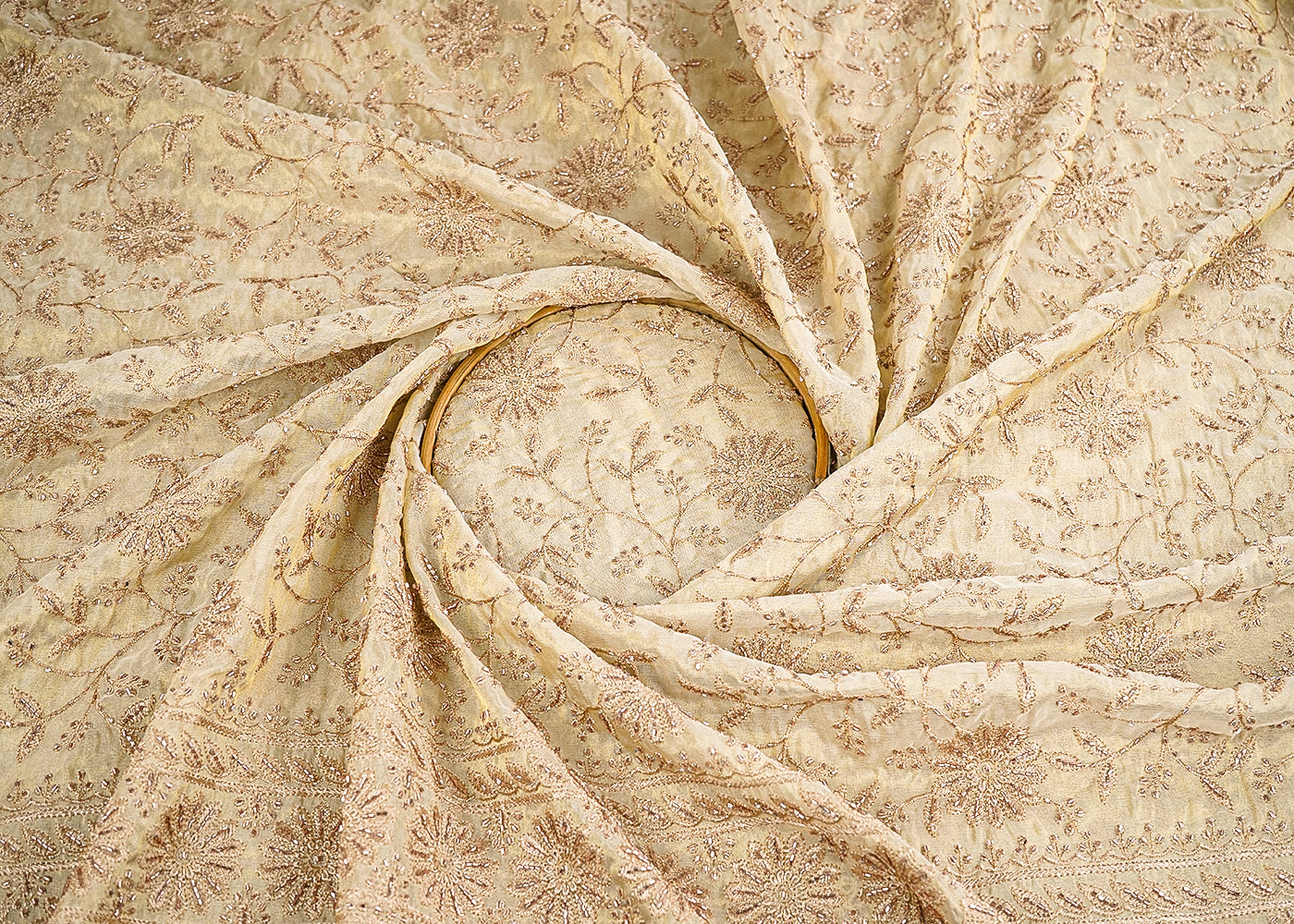 Golden Dyeable Tissue Fabric With All Over Zari And Katdana Work With One Side Border 21487