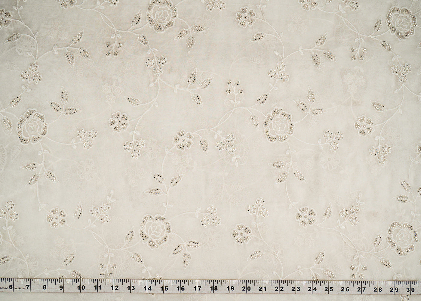 White Dyeable Georgette Fabric With All Over Thread And Katdana Work 21492