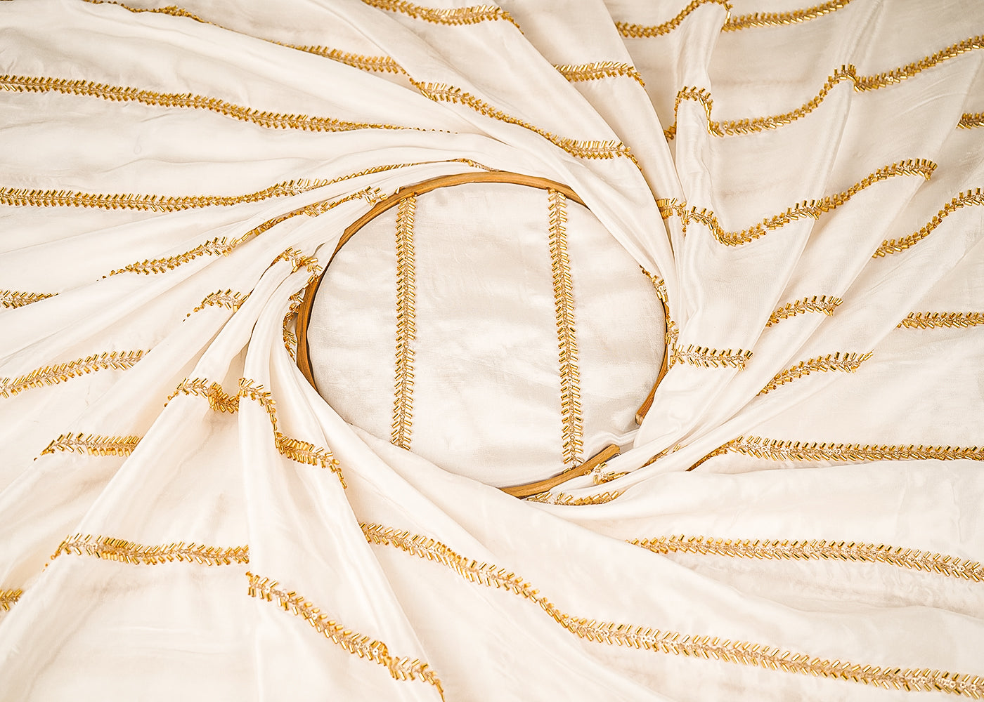 White Dyeable Crepe Fabric With All Over Sequins And Katdana Work 21498