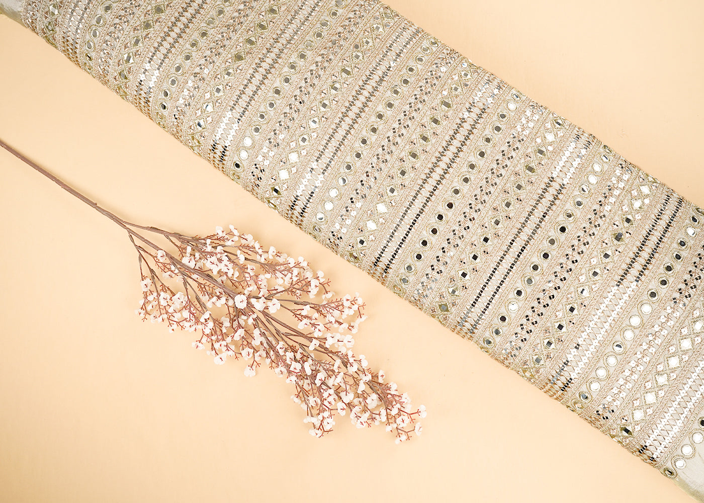 Sargun Mehta Inspired Edition | Golden Dyeable Embroidered Tissue Unstitched Fabric 21509