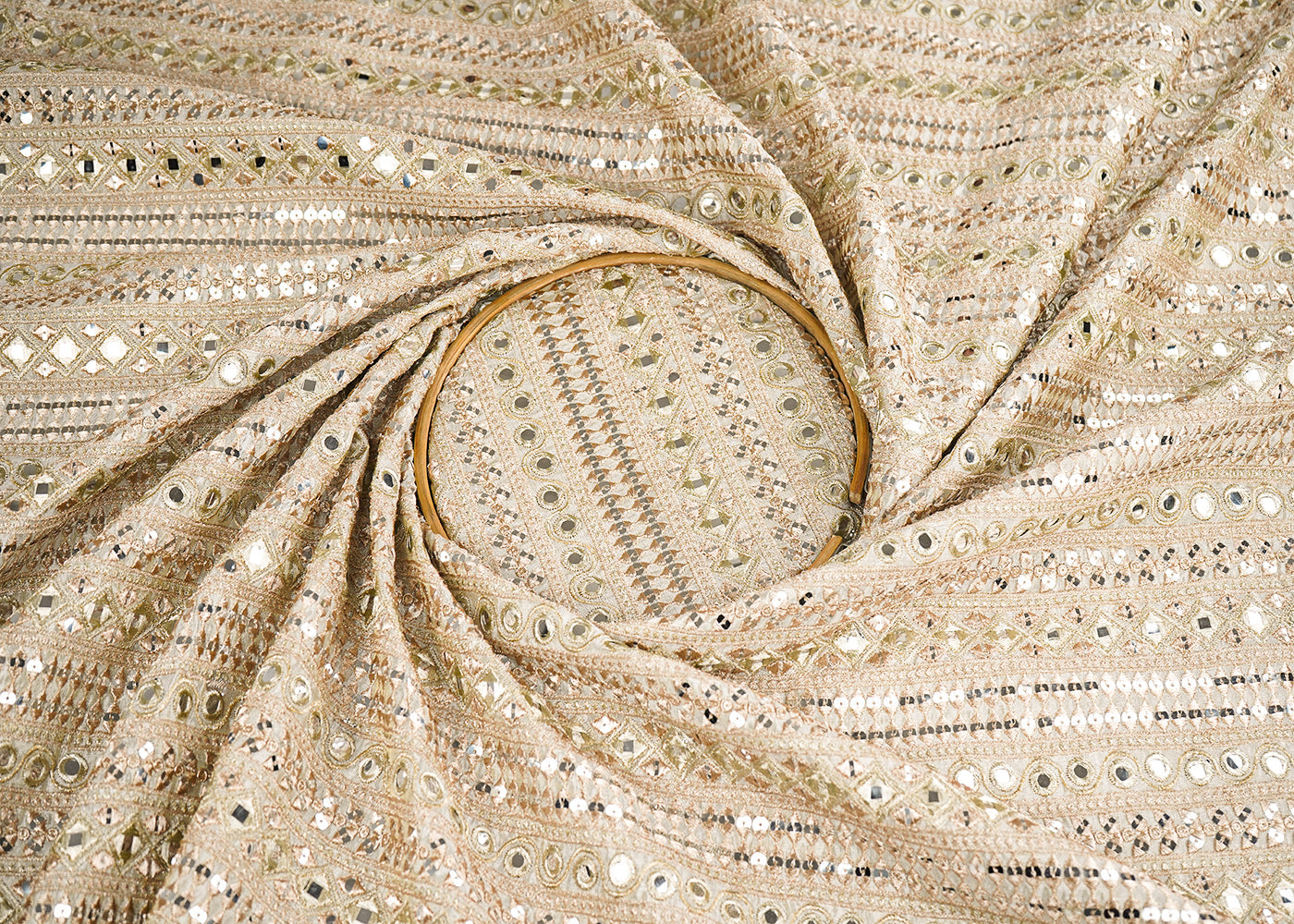 Sargun Mehta Inspired Edition | Golden Dyeable Embroidered Tissue Unstitched Fabric 21509