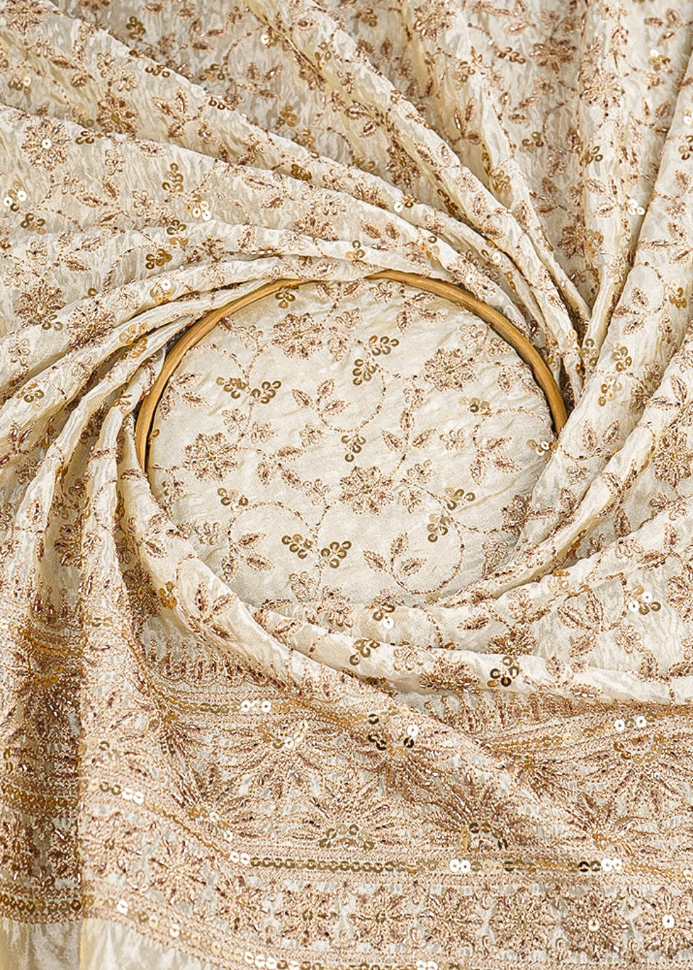 Golden-Dyeable-Tissue-Fabric-With-All-Over-Zari-Sequins-And-Katdana-Work-With-One-Side-Border-21510-close-view