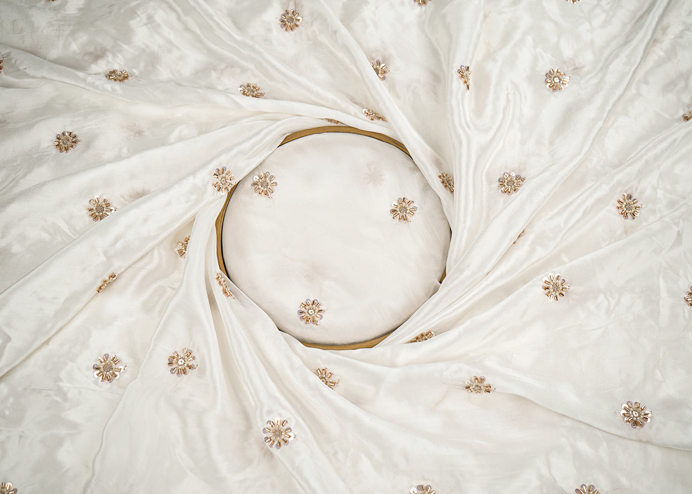 White Dyeable Crepe Fabric With All Over Buti Of Katdana, Sequins And Bead Work 21514