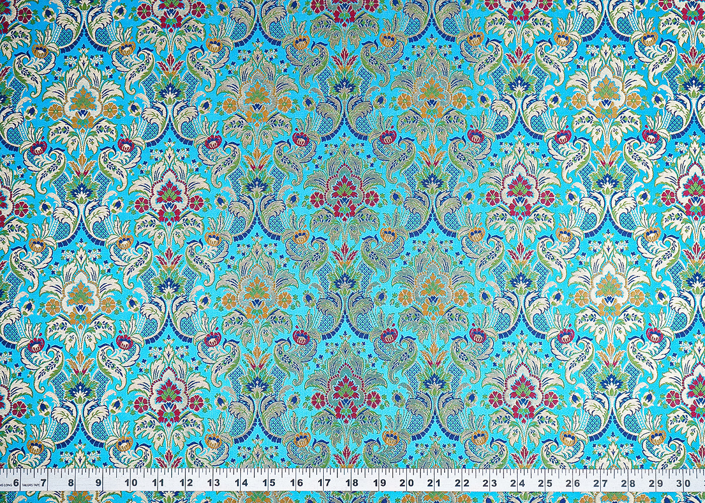 Sky Blue Pure Banarasi Brocade Fabric With All Over Thread And Zari Handloom 21525