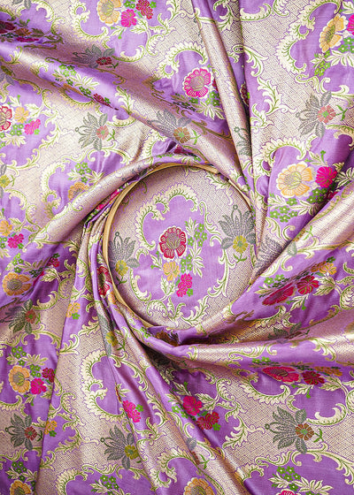 Lavender Pure Banarasi Brocade Fabric With All Over Thread And Zari Handloom 21526