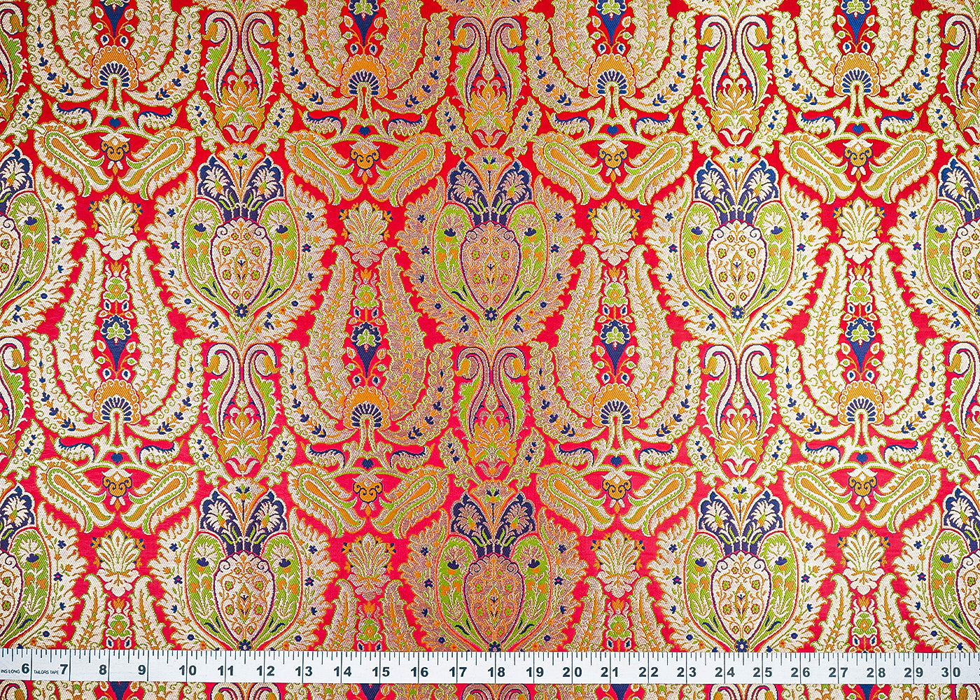 Red Pure Banarasi Brocade Fabric With All Over Thread And Zari Handloom 21529