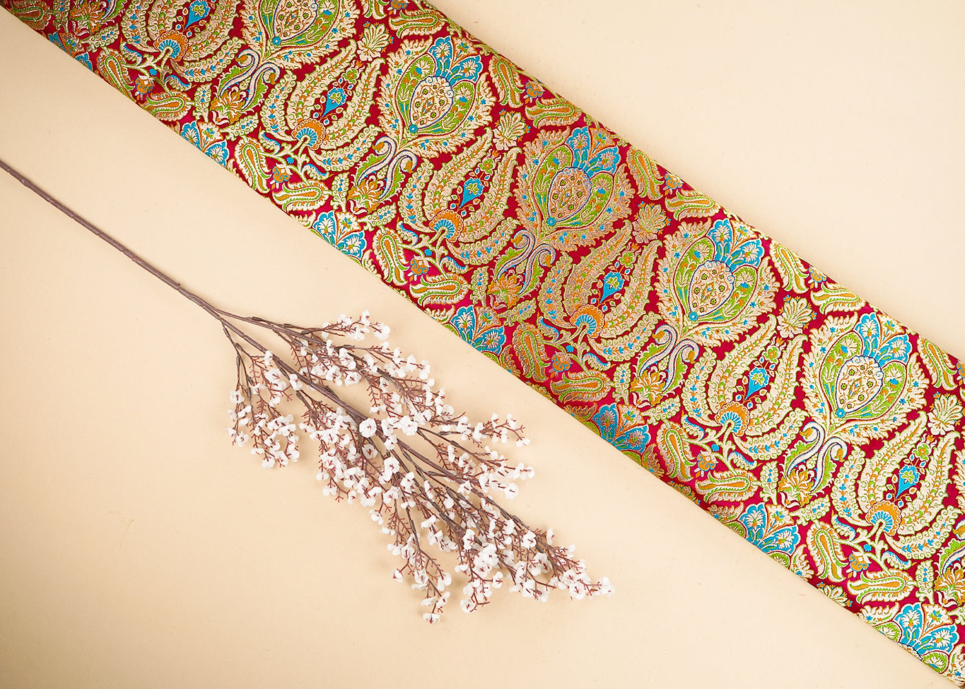 Pink Pure Banarasi Brocade Fabric With All Over Thread And Zari Handloom 21530