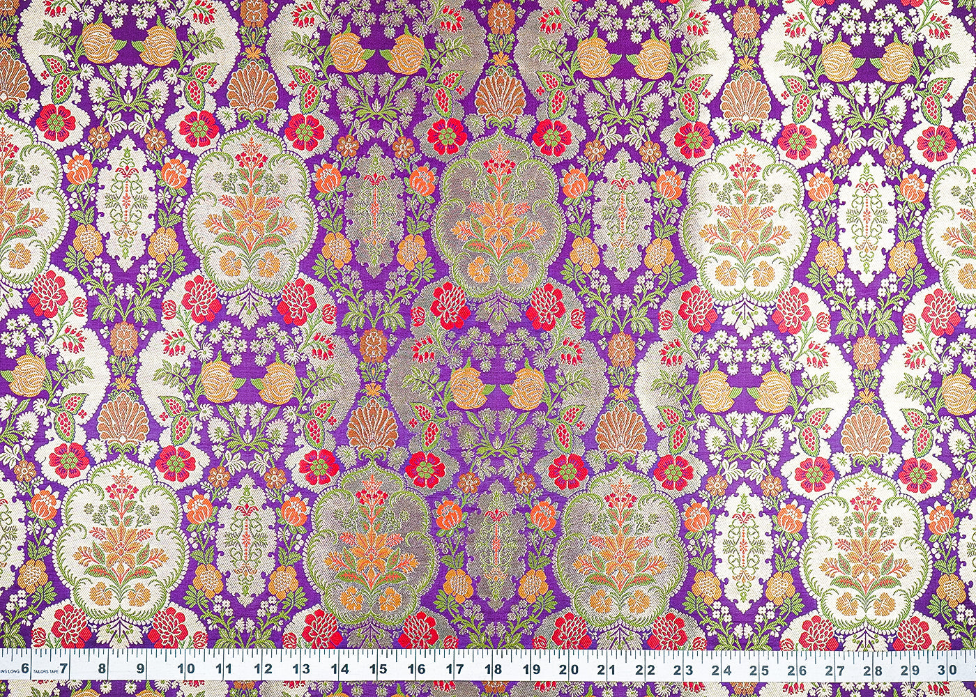 Purple Pure Banarasi Brocade Fabric With All Over Thread And Zari Handloom 21532