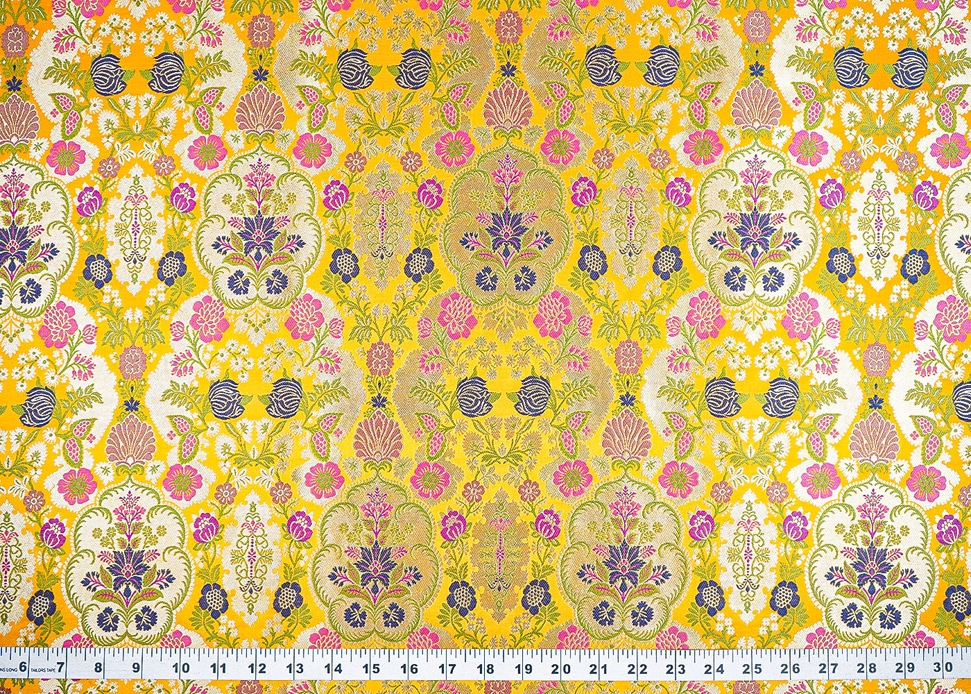 Mustard Pure Banarasi Brocade Fabric With All Over Thread And Zari Handloom 21534