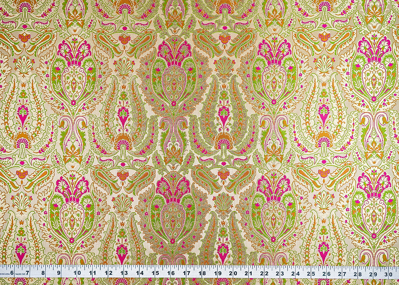 Golden Pure Banarasi Brocade Fabric With All Over Thread And Zari Handloom 21536