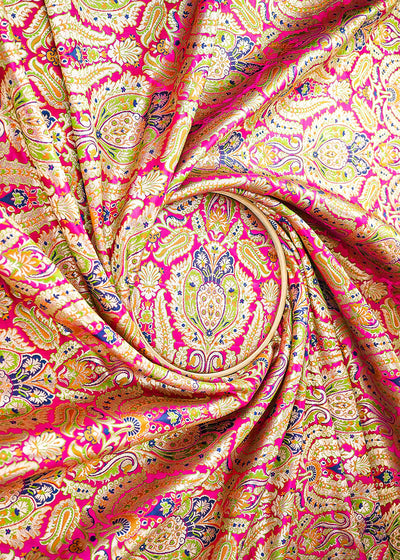 Rani Pink Pure Banarasi Brocade Fabric With All Over Thread And Zari Handloom 21537